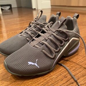 Grey Puma sneakers with Purple detailing